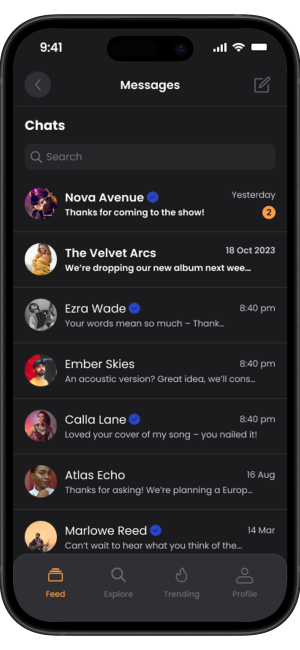 Messages screen